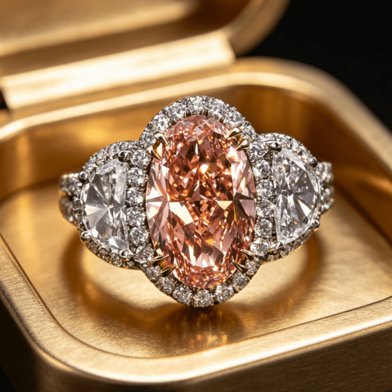 Women's Elegant Large Champagne Synthetic Zirconia Engagement Ring